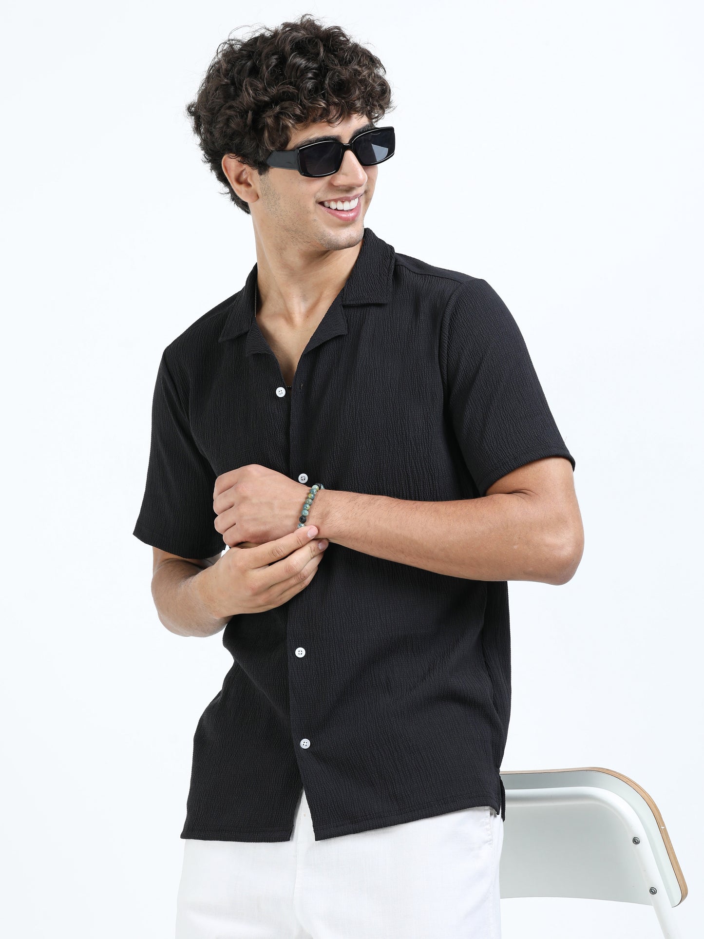 Black Cuban Collar Shirt