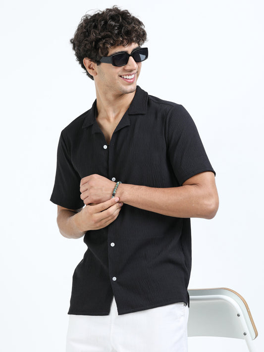 Black Cuban Collar Shirt