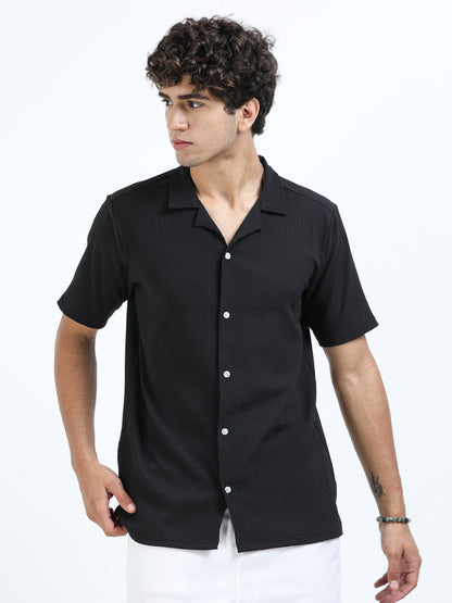 Black Cuban Collar Shirt