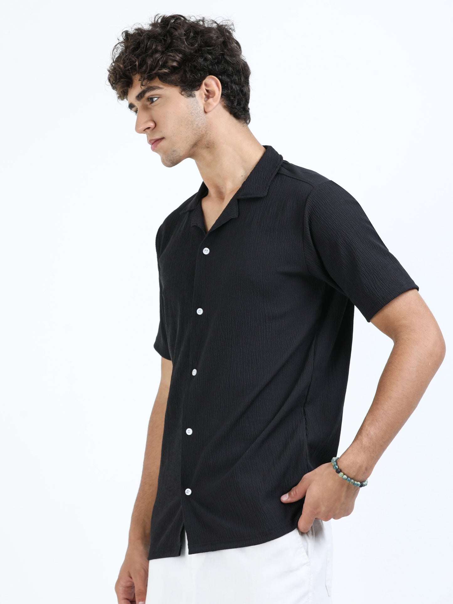 Black Cuban Collar Shirt
