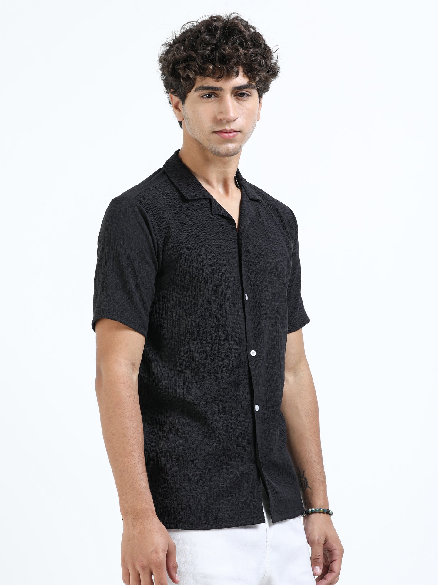 Black Cuban Collar Shirt