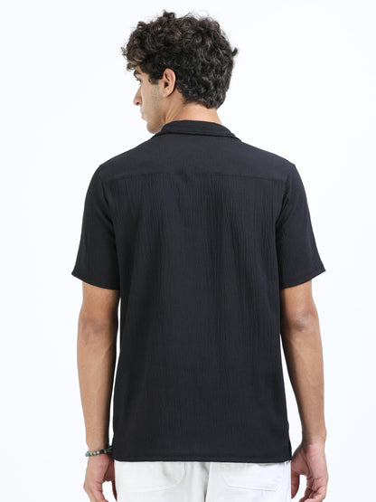 Black Cuban Collar Shirt