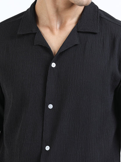 Black Cuban Collar Shirt