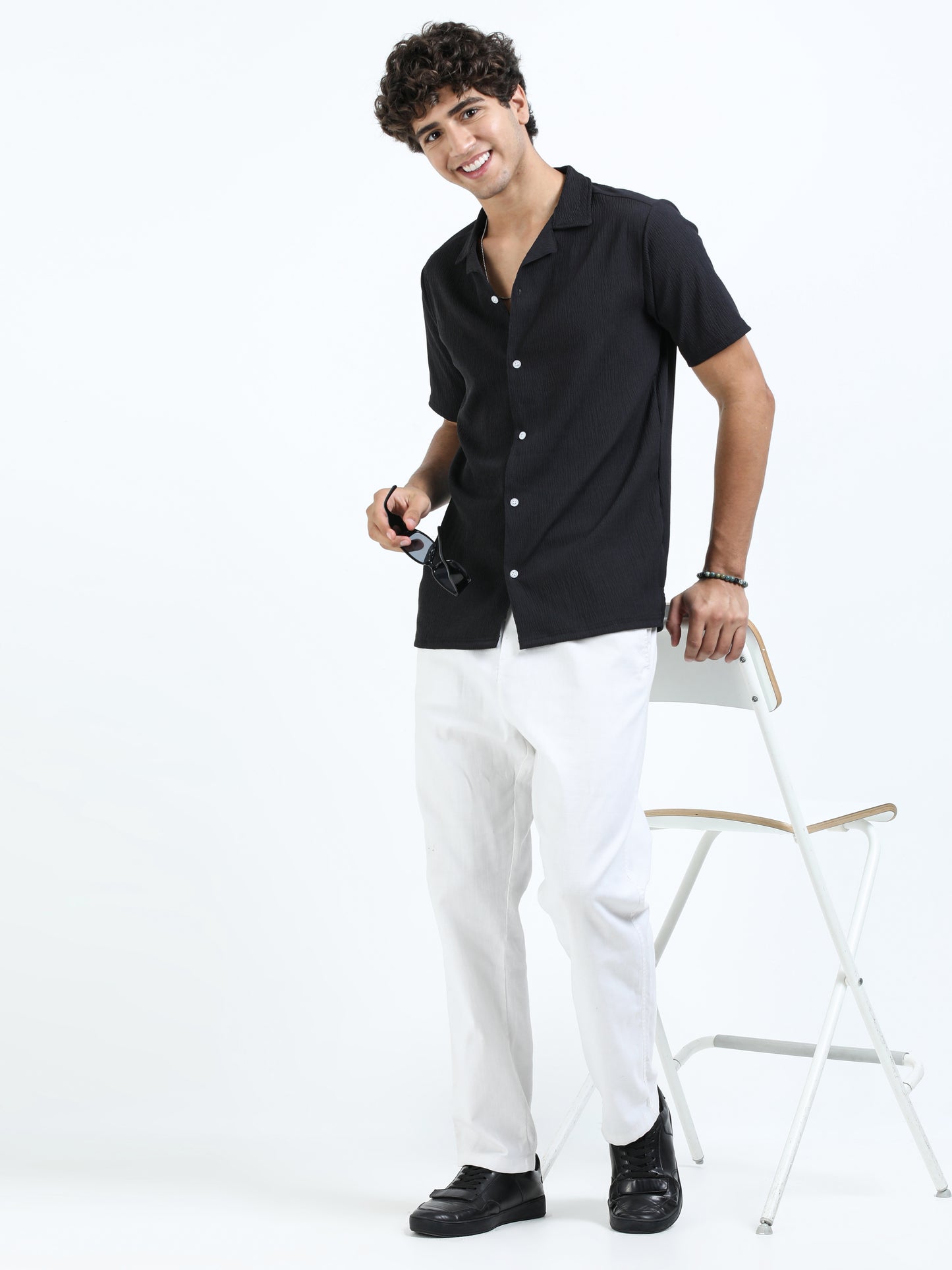 Black Cuban Collar Shirt