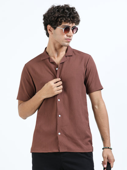 Brown Cuban Collar Shirt