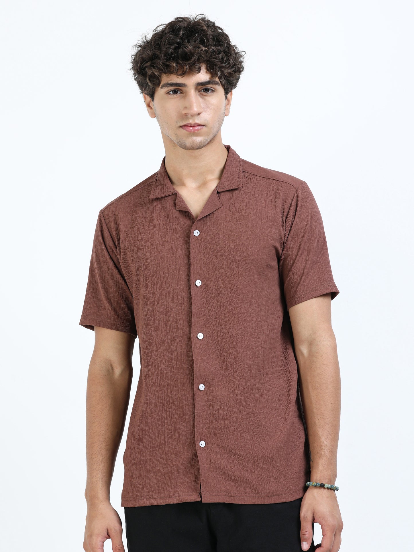 Brown Cuban Collar Shirt