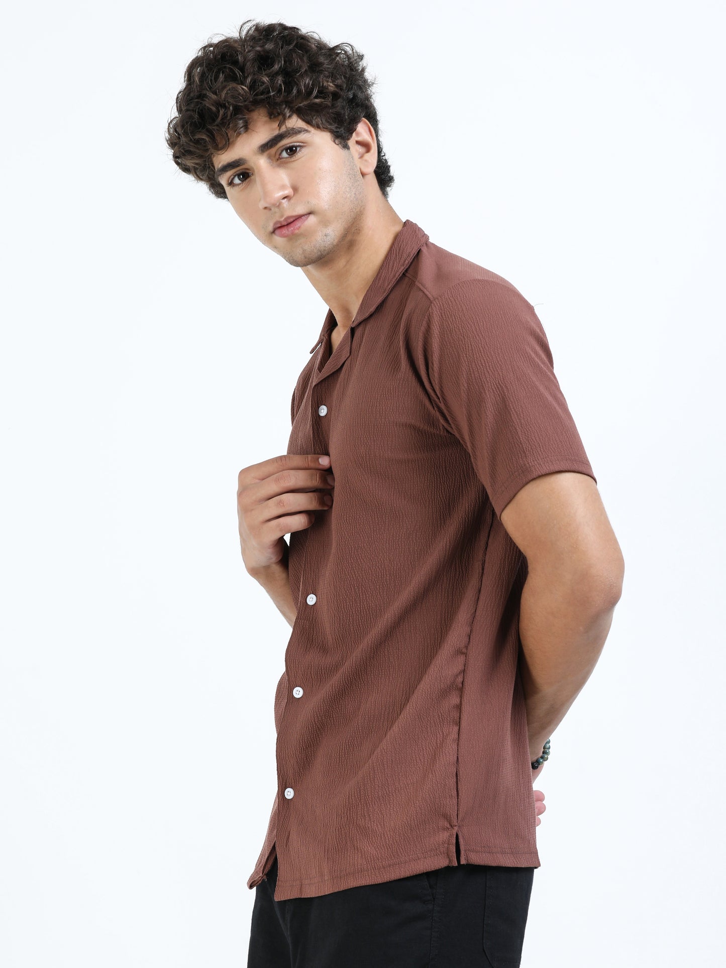 Brown Cuban Collar Shirt