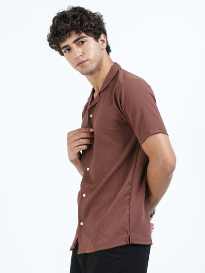 Brown Cuban Collar Shirt