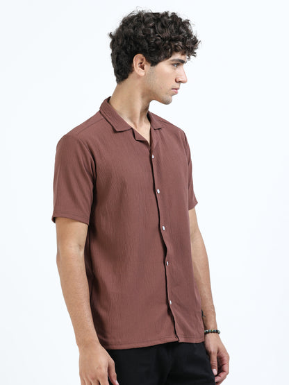 Brown Cuban Collar Shirt