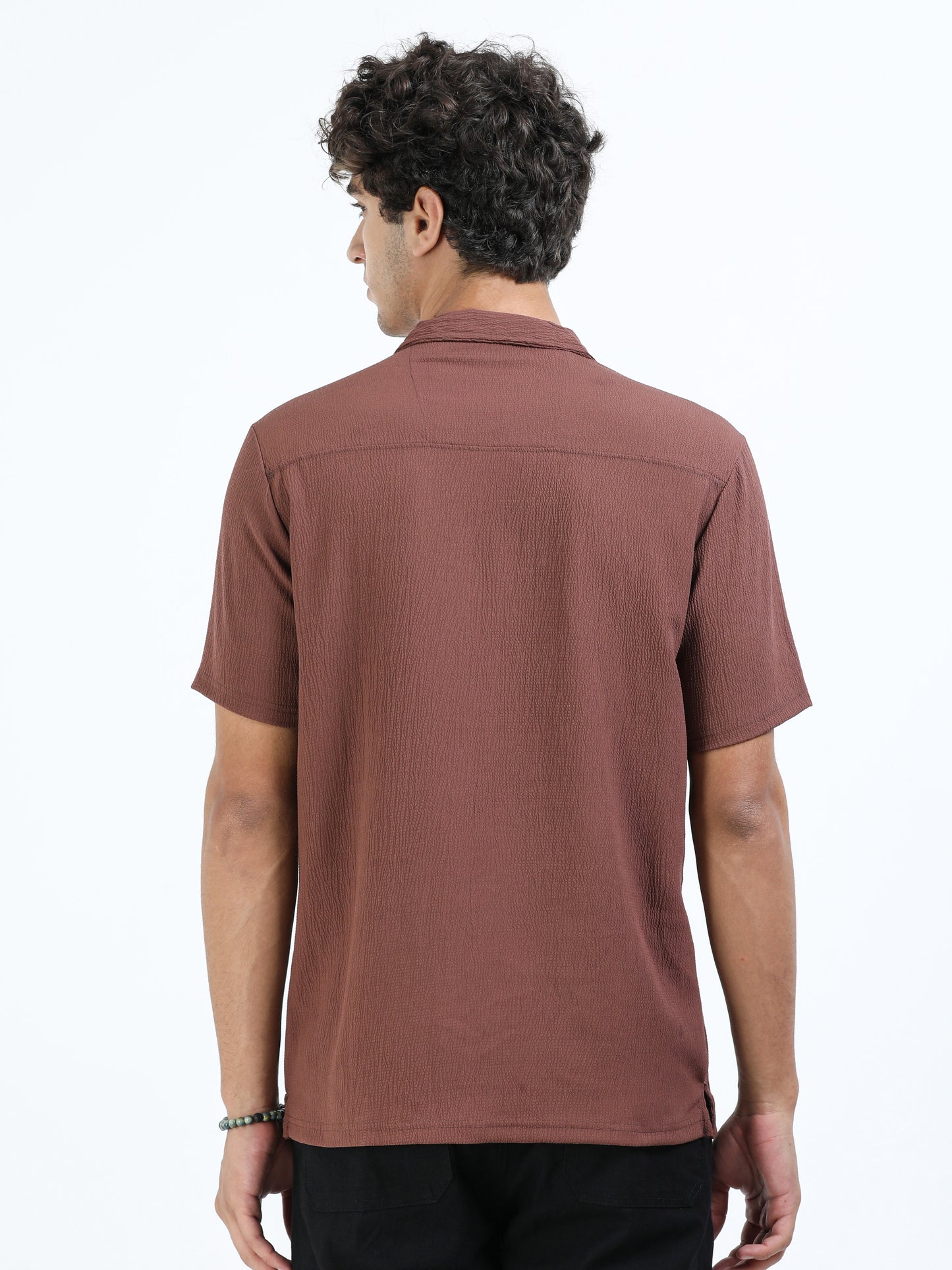 Brown Cuban Collar Shirt