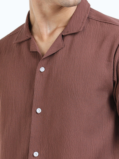 Brown Cuban Collar Shirt