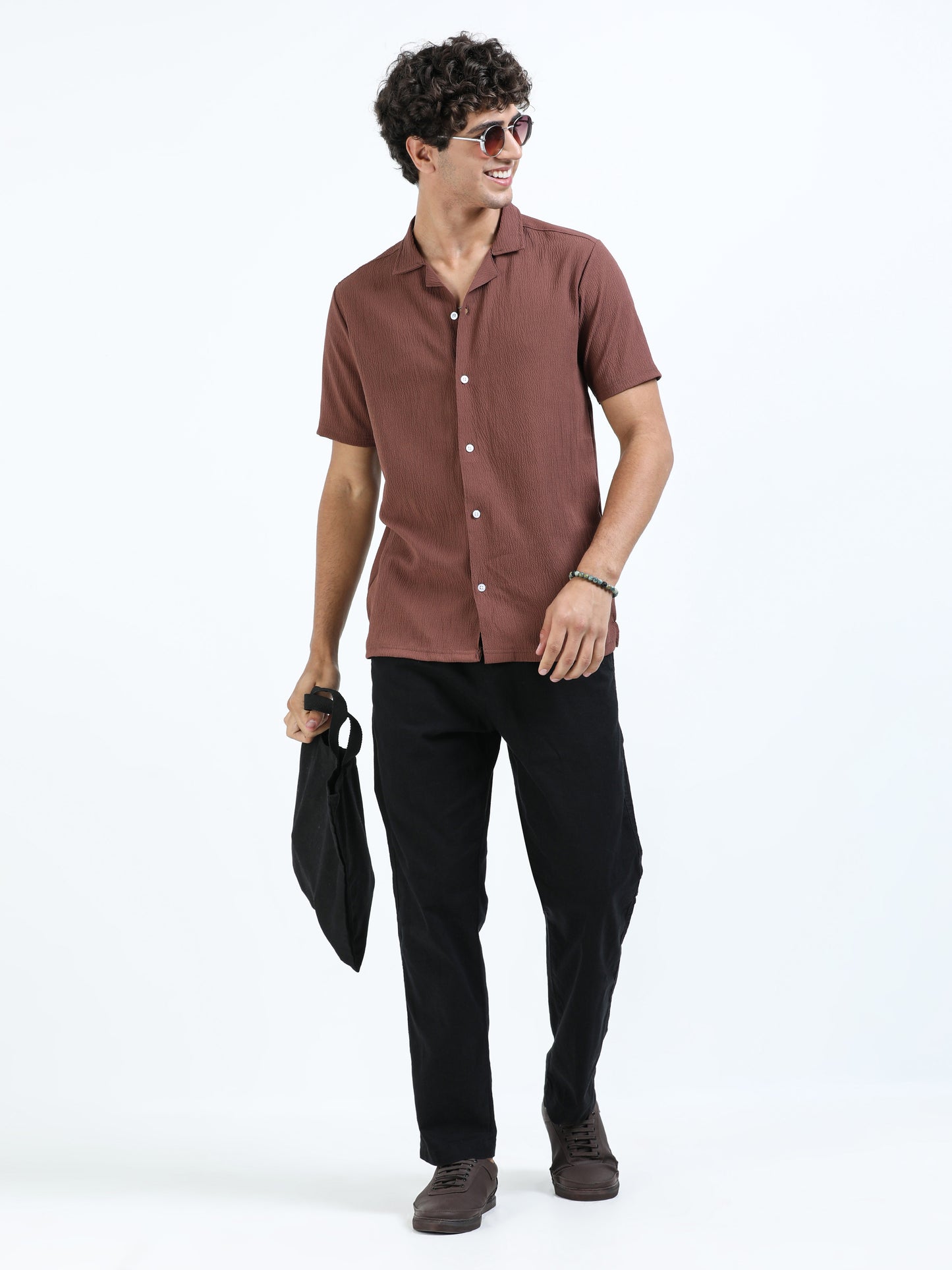 Brown Cuban Collar Shirt