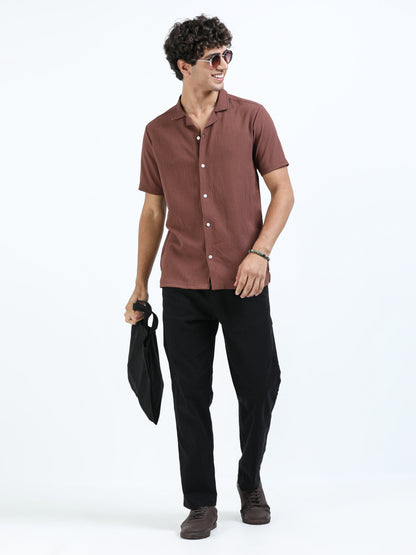 Brown Cuban Collar Shirt