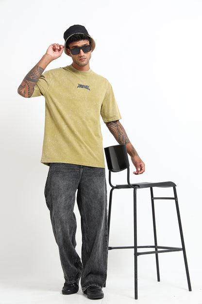 Green Yellow Acid Washed T- Shirt