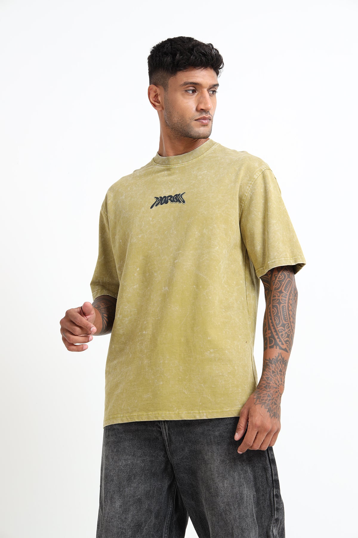 Green Yellow Acid Washed T- Shirt